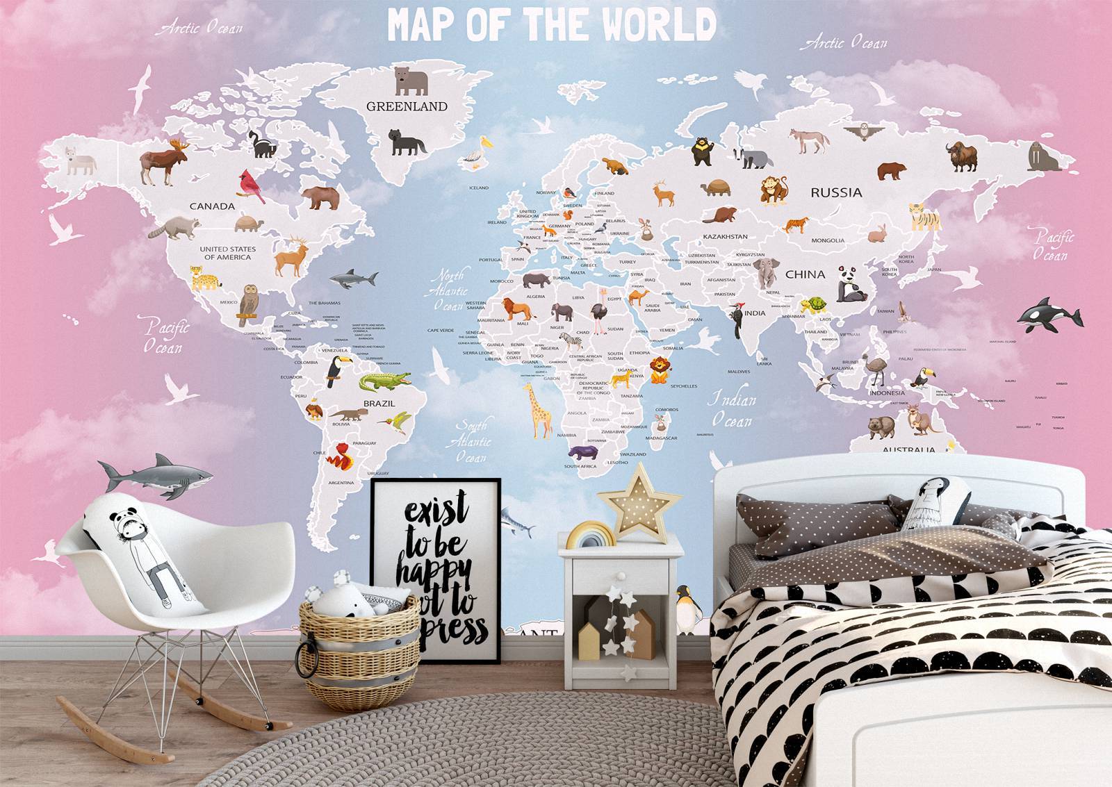 Map of the World Child Room Wall Mural Photo Wallpaper UV Print Decal Art Décor