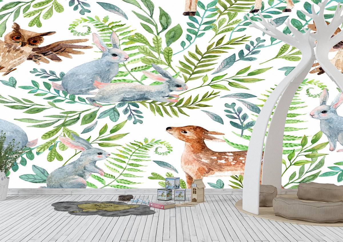 Cute Wild Animals Theme Wall Mural Photo Wallpaper UV Print Decal Art Décor