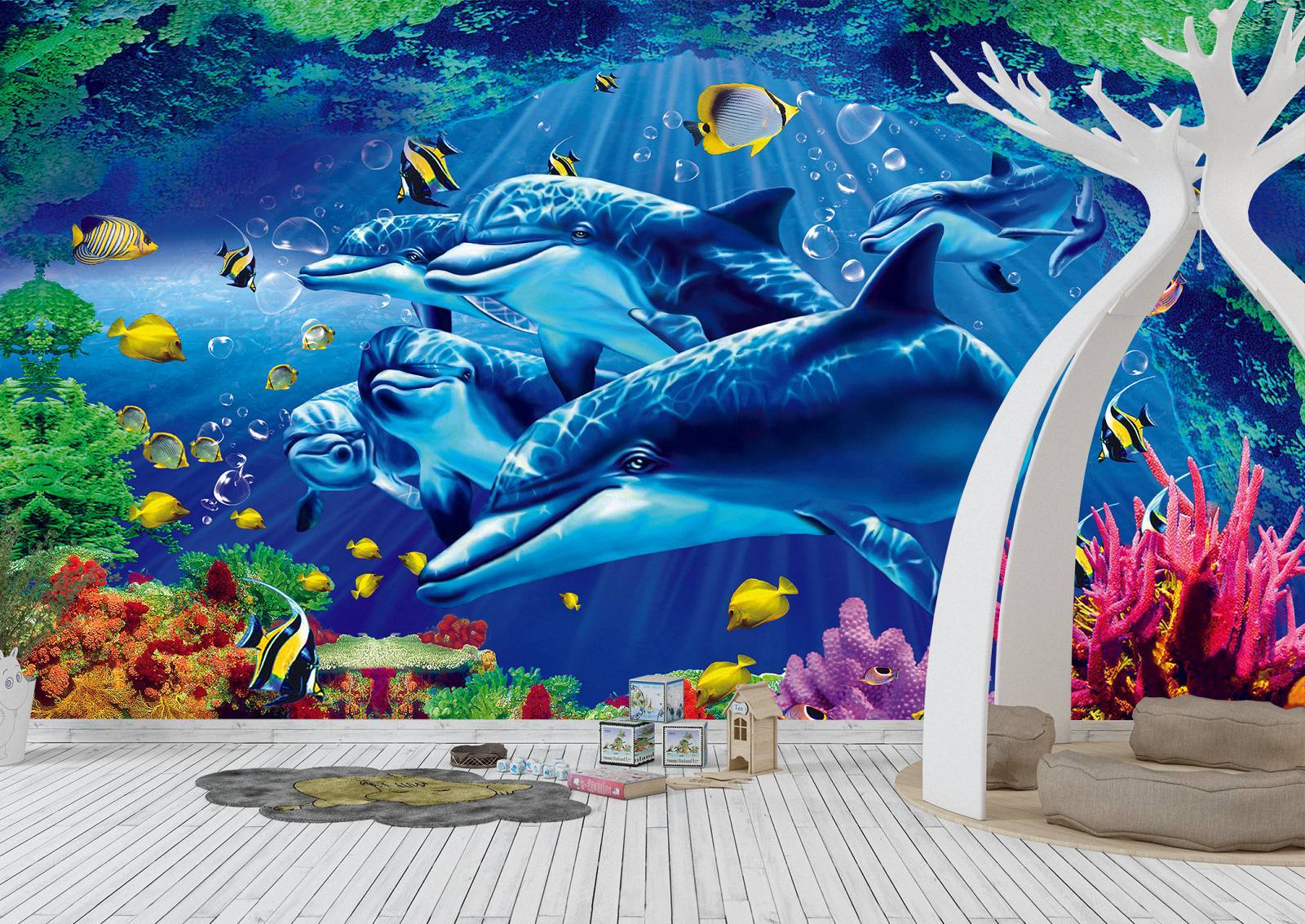Dolphins & Underwater World Wall Mural Photo- Blue Side Studio Dolphins & Underwater World Wall Mural Photo- Blue Side Studio