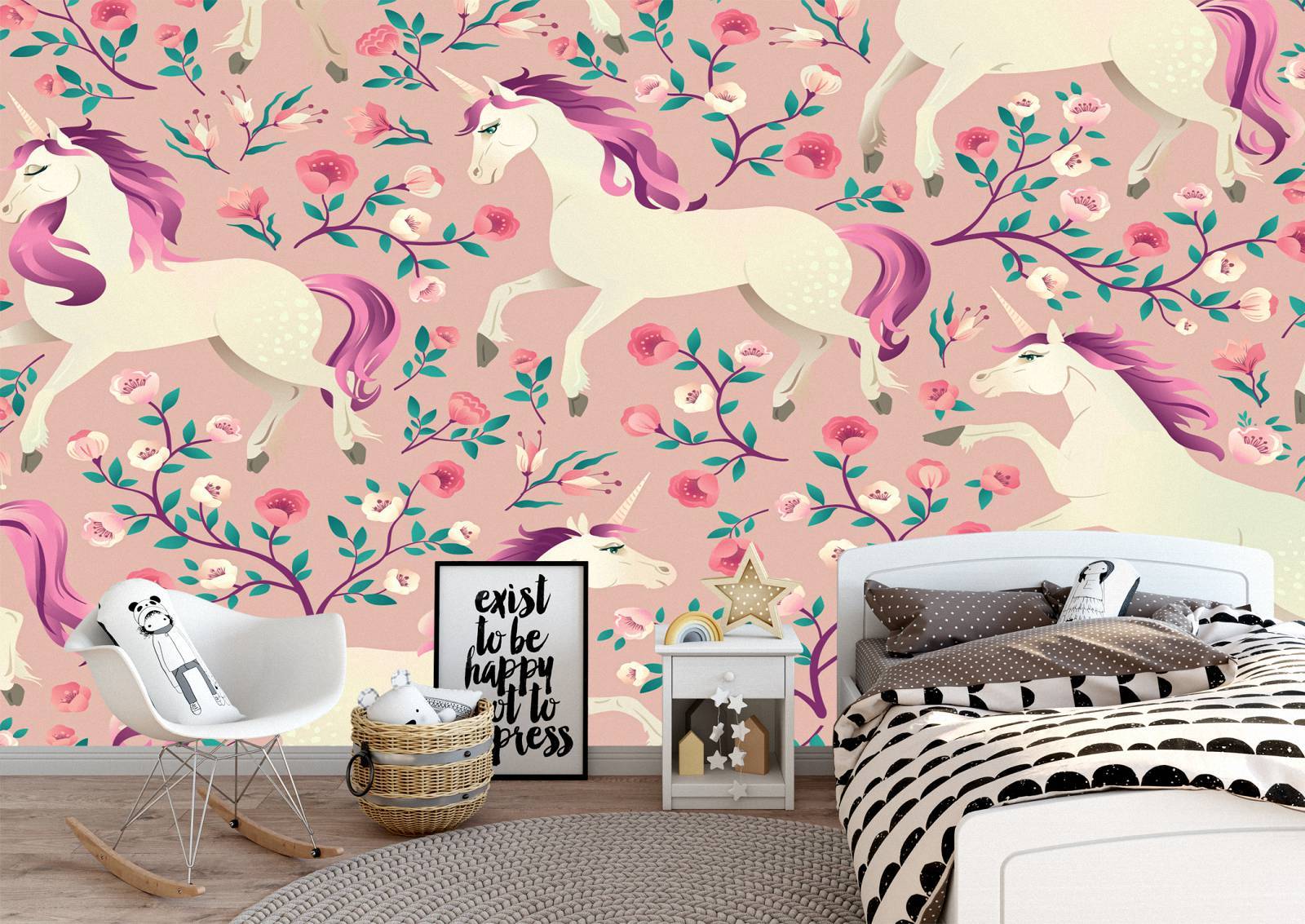Pink Unicorns Theme Wall Mural Photo Wallpaper UV Print Decal Art Décor