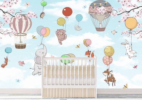 Animals Flying on Balloons Wall Mural Photo Wallpaper
