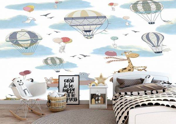Animals in the Sky Kids Room Wall Mural Photo Wallpaper UV Print Decal Art Décor