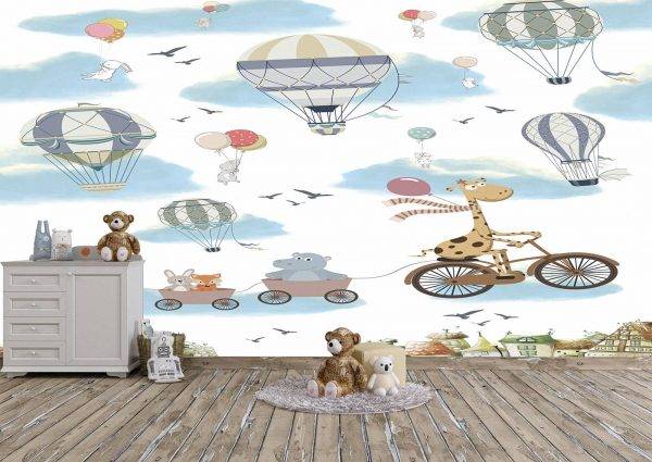 Animals in the Sky Kids Room Wall Mural Photo Wallpaper UV Print Decal Art Décor