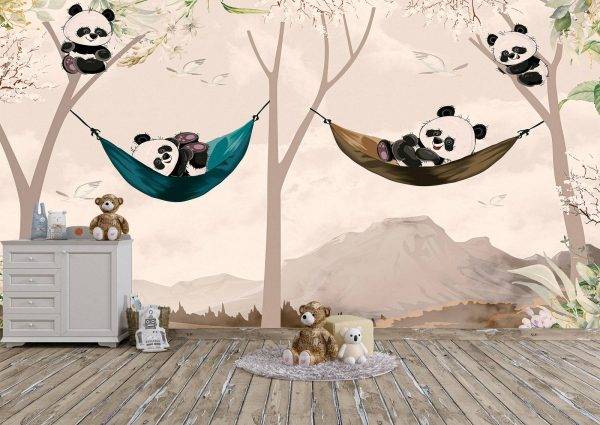 Cute Chilling Panda Kids Room Wall Mural Photo