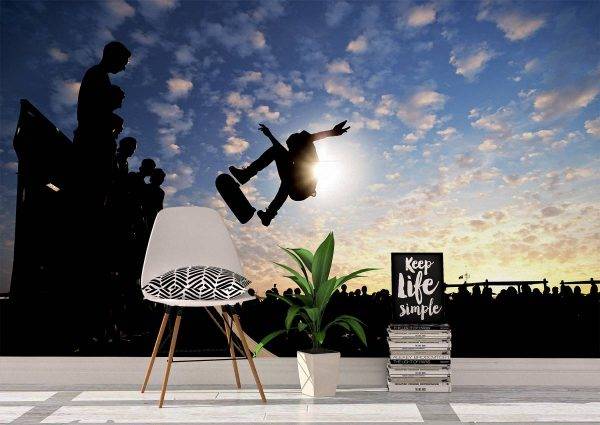 Skateboarder jumping on ramp Wall Mural Photo Wallpaper UV Print Decal Art Décor