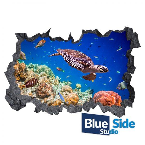 Sea Turtle Underwater 3D Hole in The Wall C Effect Wall Decal Sticker Mural 