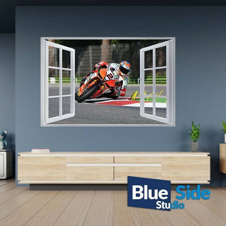 Details about   Sport Motorbike on Track 3D Window Effect Wall Sticker Art Decal Mural