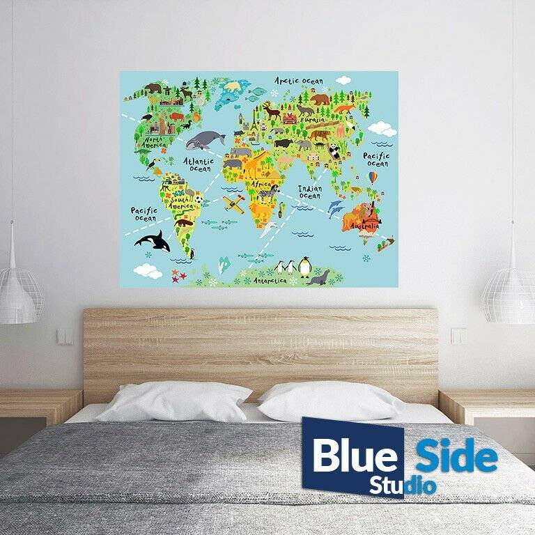 World Map For Kids Children Poster Self Adhesive Wall Sticker Art Decal Mural - Blue Side Studio World Map For Kids Children Poster Self Adhesive Wall Sticker Art Decal Mural - Blue Side Studio
